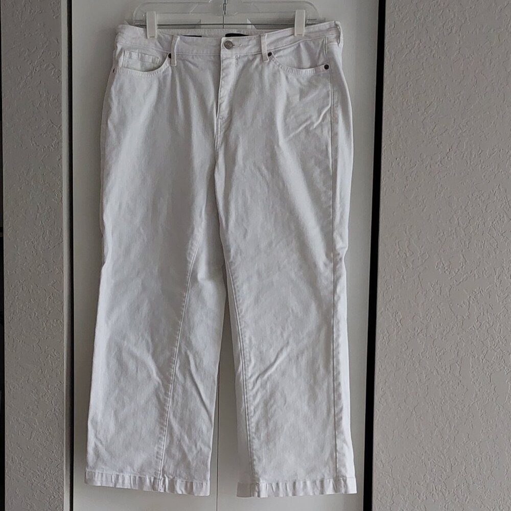 NYDJ LiftXTuck Technology White Denim Wide-Leg Ankle Jeans -Women's Size 14